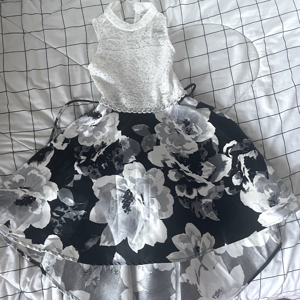 White gem mesh floral dress